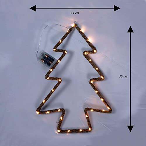 SHATCHI Christmas Tree Silhouette LED Hemp Rope Lights Xmas Decoration Battery Operated Holiday Garden Home Wall Room Hanging Décor