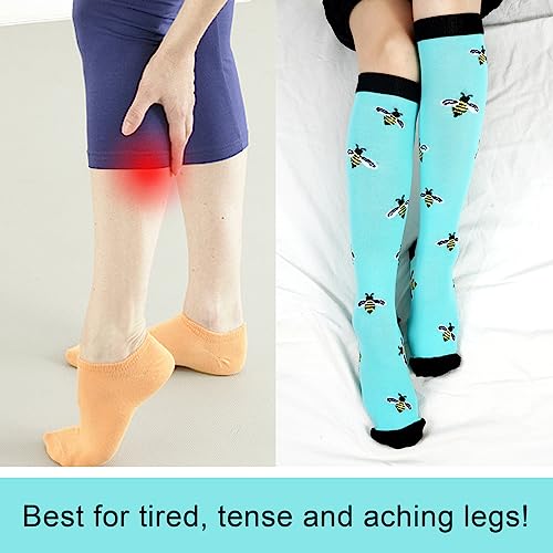 Compression Socks for Women and Men Knee High Animal Socks Circulation 20-30 mmHg, A11bee, One Size