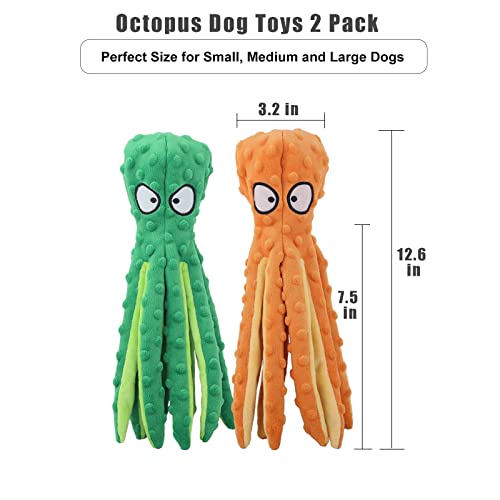 Dehlso Dog Squeaky Toys Octopus - No Stuffing Crinkle Plush Dog Toys for Puppy Teething, Durable Interactive Dog Chew Toys for Small, Medium and Large Dogs Training and Reduce Boredom, 2 Pack