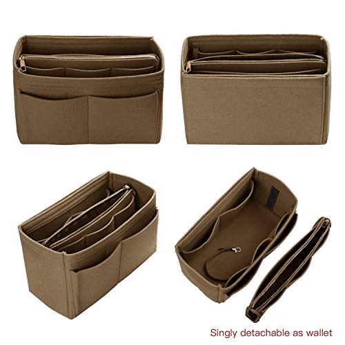 Purse Organizer Insert, Felt Bag organizer with zipper, Handbag & Tote Shaper, For Speedy Neverfull Tote, 5 Sizes (X-Large, Coffee)