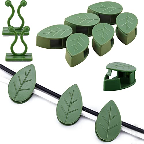 Mornajina 120PCS Plant Climbing Wall Fixture Clips Set, Including 60PCS Self-Adhesive Leaves Plant Clips for Climbing Plants, 60PCS Invisible Plant Vine Wall Clips for Indoor Outdoor Decoration