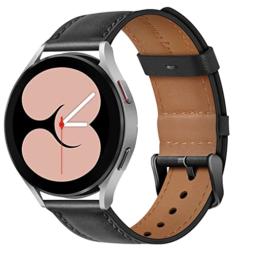 Meliya Leather Bands for Samsung Galaxy Watch 4 Band 40mm 44mm, Galaxy Watch 4 Classic 42mm 46mm for Women Men, 20mm Leather Strap Replacement Wristbands for Samsung Galaxy Watch 4 / Active 2 / Watch 3 41 (Black)