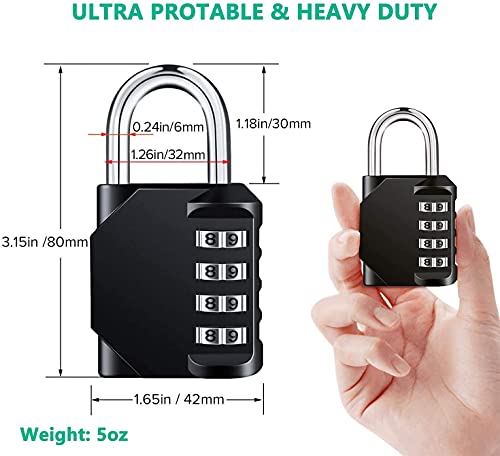 HOMIEST 2 Pack Combination Lock 4 Digit Outdoor Waterproof Padlock for School Gym Locker, Sports Locker, Fence, Toolbox, Gate, Case, Hasp Storage (Black)