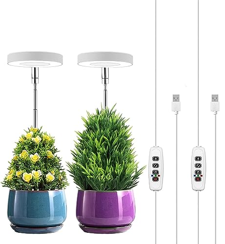 Grow Light, 2pcs Plant Light for Indoor Plants, LED Full Spectrum Plant Growing Light with Red/Blue/Purple, Height Adjustable, Auto On/Off Timer 3/9/12h, 10 Dimmable Levels