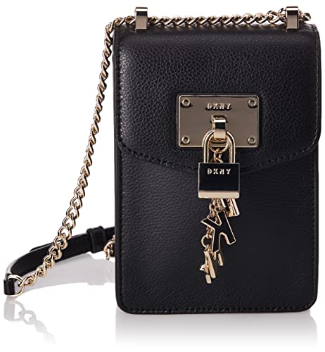DKNY Women's Everyday Multipurpose Crossbody Handbag, Black/Gold Elissa Small, One Size