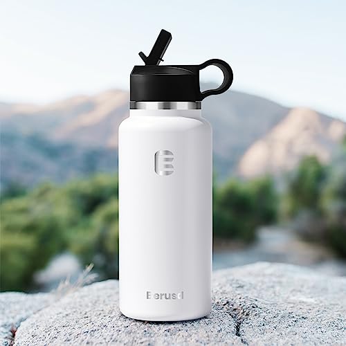 Berusd Insulated Water Bottle, Leak Proof, Vacuum Insulated Stainless Steel Sports Water Bottle, Double Walled, Travel Cup Thermo Mug Drink Flasks, Metal Canteen,Pure