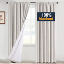 H.VERSAILTEX 100% Blackout Curtains 84 Inches Long Full Light Blocking Curtain Draperies with Soft White Coating for Bedroom Living Room Thermal Insulated Window Treatment Set of 2 Panels, Natural