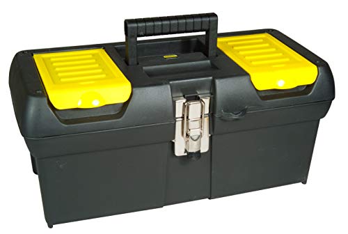 STANLEY Toolbox with Metal Latch, 2 Lid Organisers for Small Parts, Portable Tote Tray for Tools, 16 Inch, 1-92-065