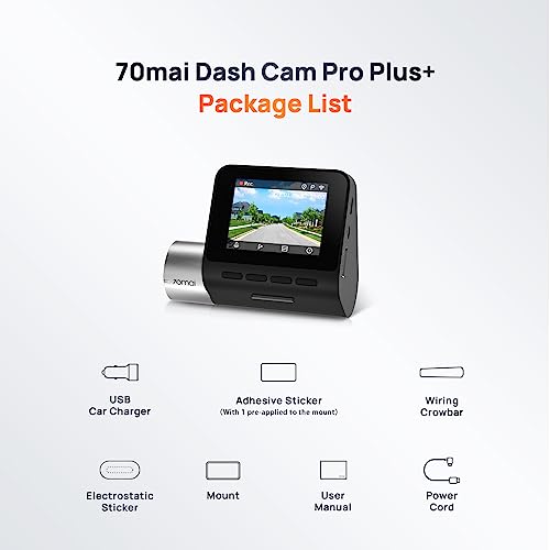 70mai True 2.7K 1944P Ultra Full HD with Optional Rear Dash Cam Pro Plus+ A500S, Sony IMX335,Built-in WiFi GPS Smart Dash Camera for Cars, ADAS,2'' IPS LCD Screen, 140° FOV, WDR, Night Vision