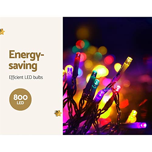 Jingle Jollys Christmas Lights Multi Colour LED Icicle Light, Outdoor Decorations, 20m Long 800 Bulbs Water Resistant for Home Indoor Wedding Party Festival Decor