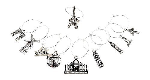 10 Piece World Travel Themed Wine Charm Set