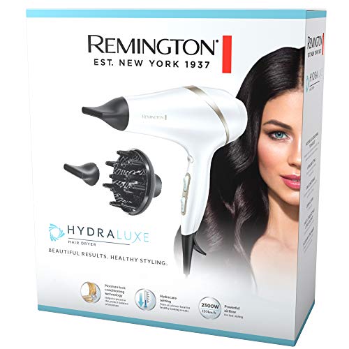 Remington Hydraluxe AC Hair Dryer, AC8901AU, 2300W Salon Professional Styling (AU Plug), Moisture Lock Micro-Conditioners, Ionic Conditioning Prevent Frizz, Includes 2 Concentrators & Diffuser, White