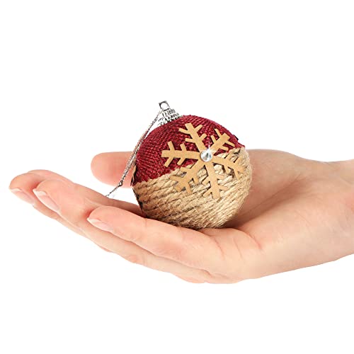 com-four® 6 x Christmas Baubles with Christmas Motifs, Christmas Tree Baubles with Fabric Cover for Christmas, Tree Decorations for The Christmas Tree (Beige/red, Pack of 6)