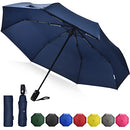 Anntrue Windproof Travel Umbrella, 10 Ribs Lightweight Umbrella for Women and Men Teflon Coating with Auto Open Close Button, Zipper Pouch (Blue)