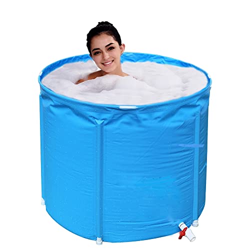 HIWENA Portable Bathtub, 31.5''x28'' Freestanding Foldable Bathtub for Ice Bath, Home Spa, Hot Bath, Camping Bath, Recovery Tub, Training Tub, Thick Pad for Keep Temperature