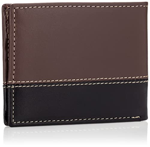 Timberland Men's Leather Passcase Wallet Trifold Wallet Hybrid, Brown/Black, One size