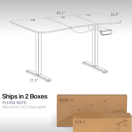 VIVO Black Electric Height Adjustable Stand Up Desk Frame, Workstation with 63 X 32 Inch Table Top and Controller, Frame and Desktop Combo (Desk-Kit-2E1B)