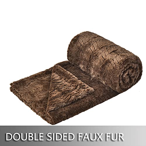 YUSOKI Luxury Double Sided Faux Fur Throw Blanket(Without Pillows),Soft Fuzzy Fluffy Cozy Blanket Plush Furry Comfy Warm Blanket for Couch Bed Chair Sofa Bedroom Men Boys Gift(Brown,50" x 63")