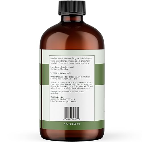 Naturopathy Eucalyptus Essential Oil, Therapeutic Grade, Premium Quality Perfect for Aromatherapy (4 fl oz)