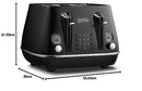 De'Longhi Distinta Moments 4 Slice Toaster CTIN4003BK, Dual Control Panel, Extra-lift, Removable Crumb Trays, 6 Browning Levels, Black