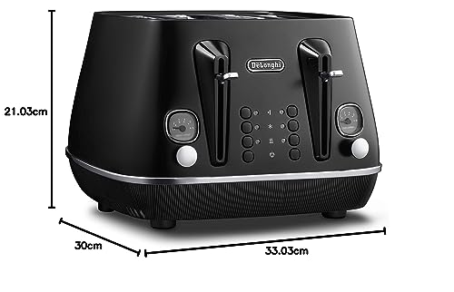 De'Longhi Distinta Moments 4 Slice Toaster CTIN4003BK, Dual Control Panel, Extra-lift, Removable Crumb Trays, 6 Browning Levels, Black