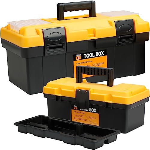 ZHJAN Tool Box set, 30cm + 41.5cm Large Tool Box, new PP material/double locking/with removable tray and small storage box, black/yellow
