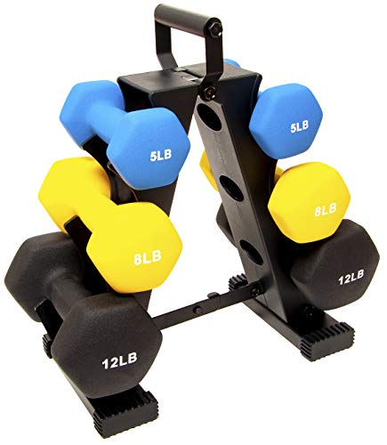 BalanceFrom Colored Neoprene Coated Dumbbell Set with Stand, Multi