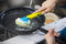 Scrub Daddy Dish Wand, Soap Dispensing Dish Brush, Texture Changing Washing Up Sponge with Liquid Handle, Built-in Scraper & Detachable Scrubbing Head, Drip Stand, Yellow