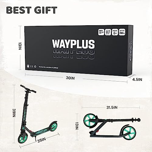 WAYPLUS Kick Scooter for Ages 6+,Kid, Teens & Adults. Max Load 240 LBS. Foldable, Lightweight, 8IN Big Wheels Kids, Teen and Adults, 4 Adjustable Levels. Bearing ABEC9