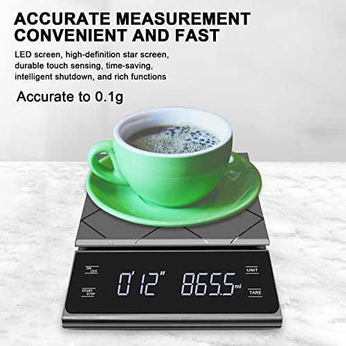 MECOS Digital Coffee Scale with Timer, 0.1g-3kg USB Rechargeable Digital Coffee Scale, Digital Food Scale Weight Grams and Oz for Espresso, Drip Coffee, Baking, Cooking