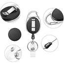 WeforU ID Retractable Key Holders, 3Pcs Retractable Badge Holders Carabiner with 24'' Pull Cord, Black (Black)