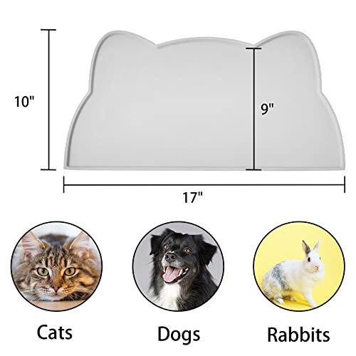 TOKAYIFE Cat Food Mat, Silicone Pet Feeding Mat for Floor Non-Slip Waterproof Dog Water Bowl Tray Cushion (17" x 10", Light Gray)