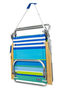 Rio Beach Classic 5-Position Lay-Flat Folding Beach Chair, 30.8" x 24.75" x 29.5", Cool Blue Stripes, Pink/White/Beige/Black, 1 Count (Pack of 1)