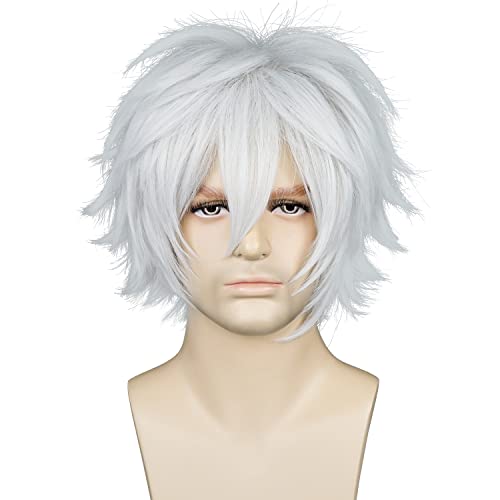 (Silver White) - Alacos Women Men Short Fluffy Straight Hair Wigs, Silver White, Size One Size