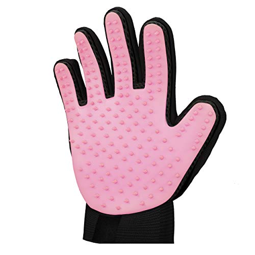 Zenify Cat Hair Remover Grooming Glove Mitt for Deshedding Fur from Cats, Kittens, Rabbits, Guinea Pigs (Light Pink - Right Handed)