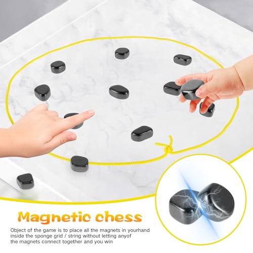 Magnetic Chess Game Set, Magnetic Game, Magnetic Effect Chess Set with Rocks, Magnetic Stones Game, Portable Magnetic Chess Board Game Family Gathering Game for Kids Travel Party Family Camping (C)