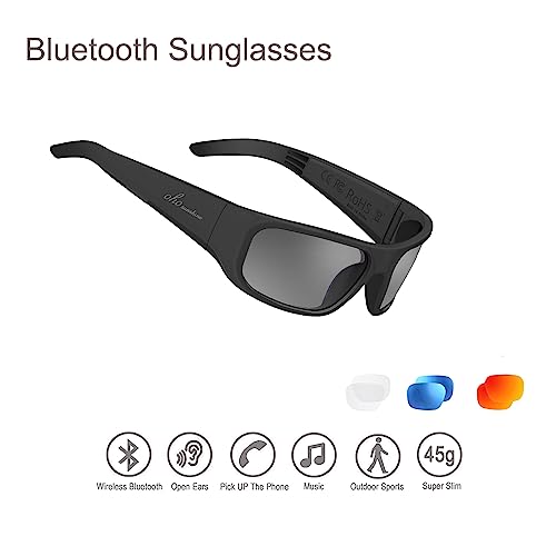 OhO Bluetooth Sunglasses,Open Ear Style Smart Glasses to Listen Music and Make Phone Calls with Polarized UV400 Safety Lens, Black-1, standard size