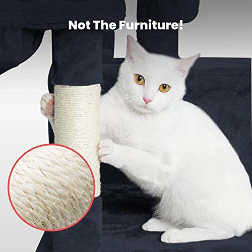 Floofi Cat Tree with Scratching Post & Interactive Cat Toy, Multi-Level Tower & Play House Suitable for Indoors (155 cm, Dark Grey Plush Cat Condo)