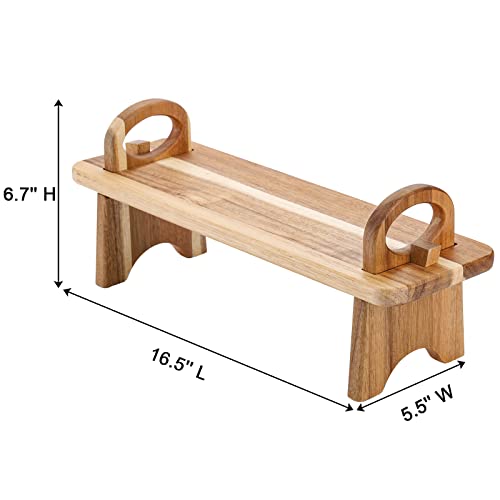 ZENFUN Acacia Wooden Board on Stand, Detachable Raised Serving Tray Cheese Platter Countertop Shelf Organizer for Charcuterie, Home Decor, Outdoor Picnic, Double-Handle, 16.5 x 5.5 x 6.7 inches