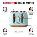 Haden Dorchester Green Toaster 4 Slice – Modern LCD Display - 6 Browning Levels - With Wood Effect Finish - Cancel/Defrost/Reheat - 1900-2300W Digital 4 Slice Toaster