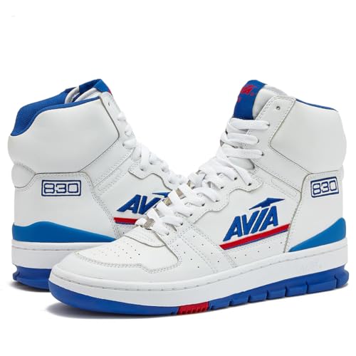 Avia 830 Men’s Basketball Shoes, Retro Sneakers for Indoor or Outdoor, Street or Court, Sizes 8 to 15, White/Navy Blue/Red, 11.5 Women/10 Men