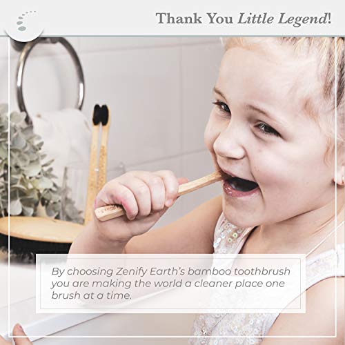 Zenify Earth Bamboo Kids Toothbrush (Set of 4) - Soft BPA Free Brushes - Biodegradable Childrens Toothbrushes - Australian Owned
