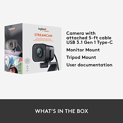 Logitech StreamCam, Live Streaming Webcam, Full 1080p HD 60fps Vertical Video, Smart auto Focus and Exposure, Dual Camera-Mount Versatility, with USB-C, for YouTube, Gaming Twitch, PC/Mac - Black