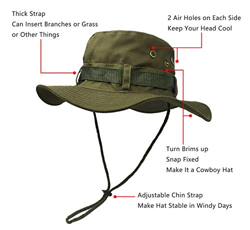 Boonie  Hat, Outdoor Wide Brim Sun Protect Hat, Double Layer Classic US Combat Army Style Bush Jungle Sun Cap for Fishing Hunting Camping Green