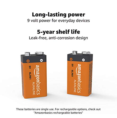 Amazon Basics 9 Volt Performance All-Purpose Alkaline Batteries, 5-Year Shelf Life, Easy to Open, Packaging May Vary - 8 Counts