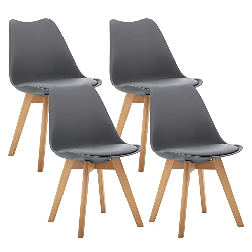 CangLong Mid Century Modern DSW Side Chair with Wood Legs for Kitchen, Living Dining Room, Set of 4, Grey