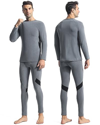Runhit Thermal Underwear for Men Base Layer Long Underwear Cold Weather Fleece Lined Mens Long John Winter Pants and Shirts Thermal Set XXL Grey