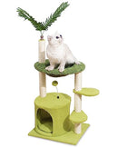 Cat Tree House 31.5 Inches Small Cat Tower with Cozy Condo & Hammock, Sisal Scratching Post & Interactive Ball for Indoor Cats Kittens (Green Small)