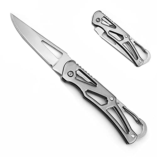 Lightweight Folding Pocket Knife with 2.36 inch Stainless Steel Blade & Handle - Built-in Carabiner, Tactical Knife - Versatile Tool for Camping, Climbing, Fishing, and Survival