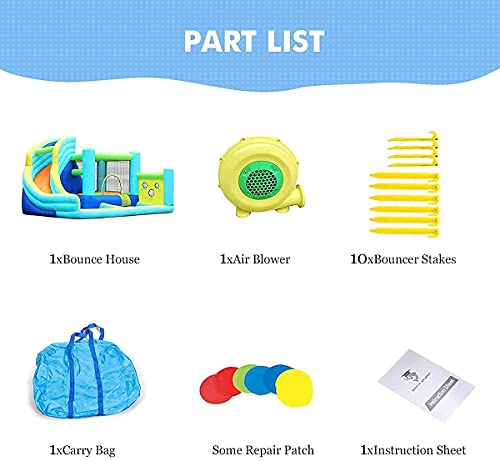 FBSPORT Inflatable Bounce House, Water Slide Park Slide Bouncer with Ball Shooting, Climbing Wall, Jumping and Splash Pool, Kids Bouncy Castle with 450W Air Blower for Outdoor Backyard